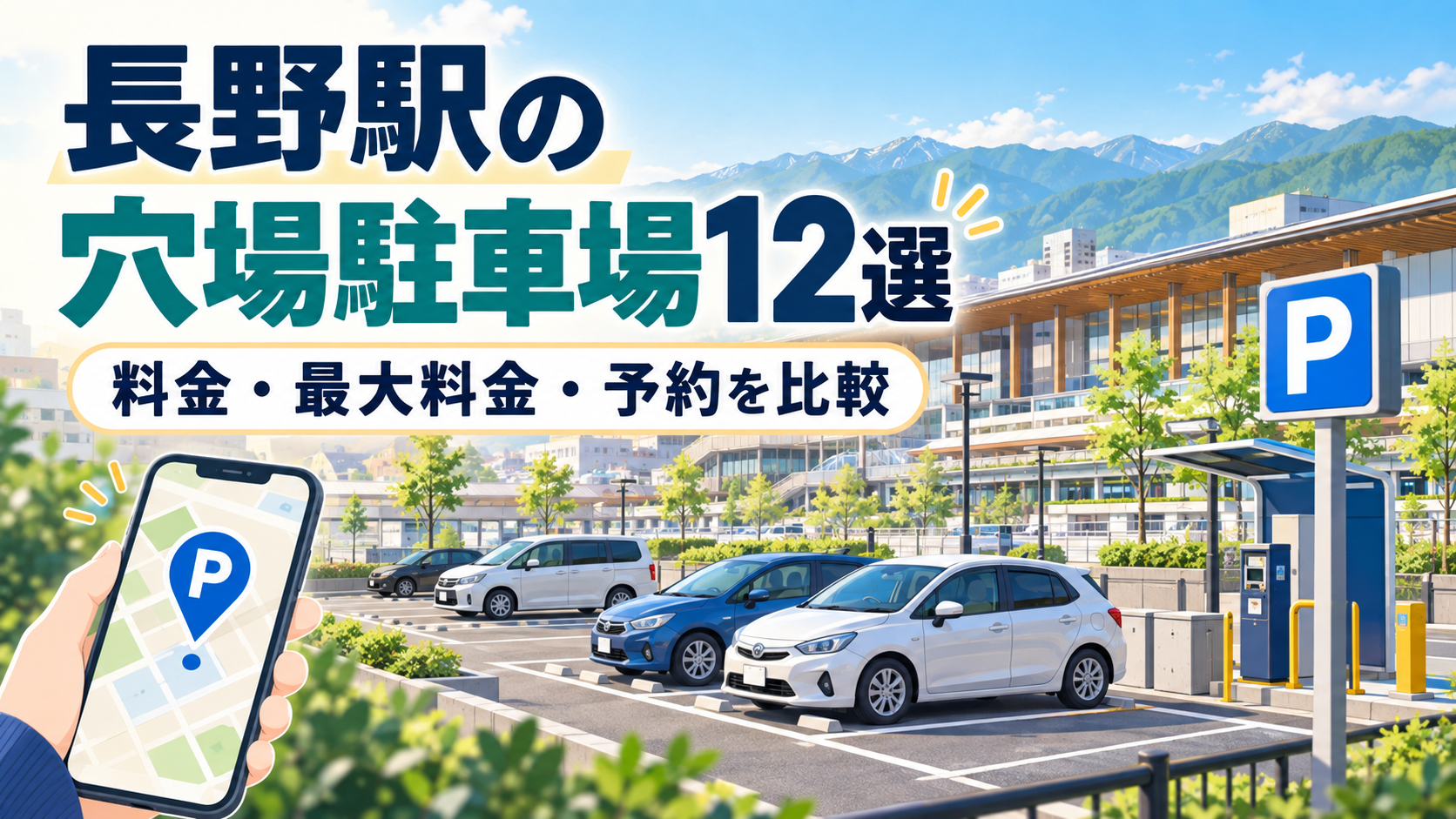 長野駅の穴場駐車場12か所を東口・善光寺口・送迎向けに分けて比較。8時間500円・24時間550円の候補、最大料金の違い、台数・車両条件、駅までの徒歩経路、予約方法と満車時の第二候補を紹介します。