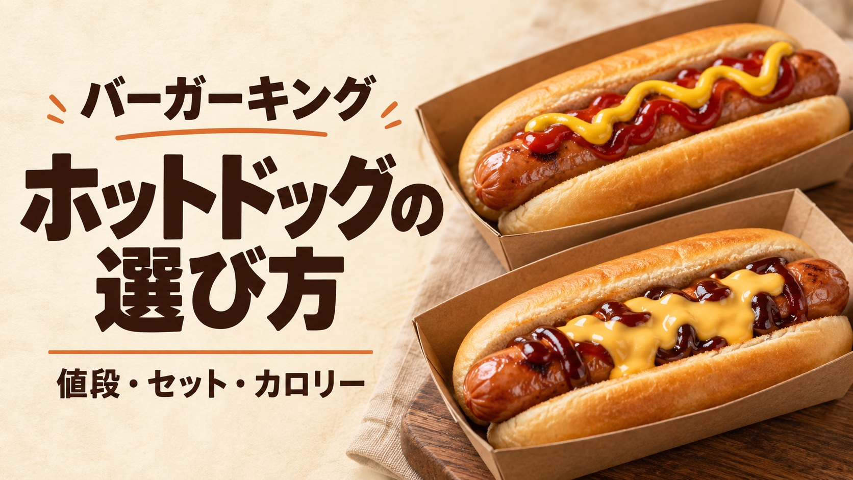 バーガーキングのホットドッグ2種類を比較。単品・通常セット・LLセットの値段と内容、カロリー、朝以外の販売、BBQ&チーズの辛味成分、注文時の選び方を公式情報で解説します。