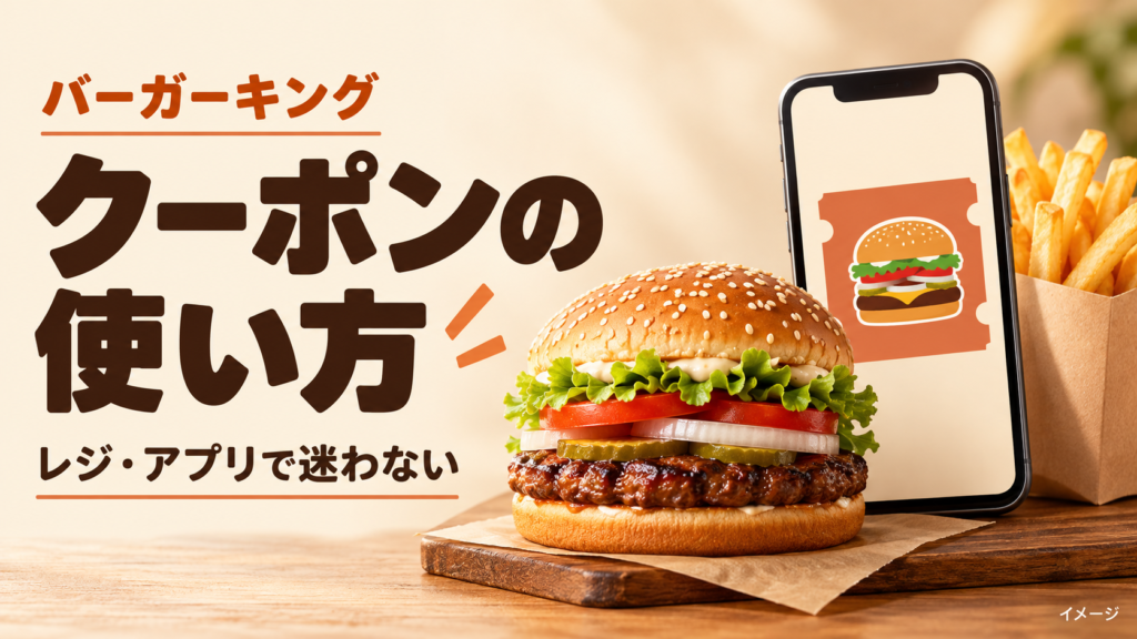 バーガーキングのクーポンの使い方を、有人レジ・セルフレジ・ドライブスルー・モバイルオーダー別に解説。QRコード、併用条件、表示されない原因、マンスリークーポンの700円条件も確認できます。
