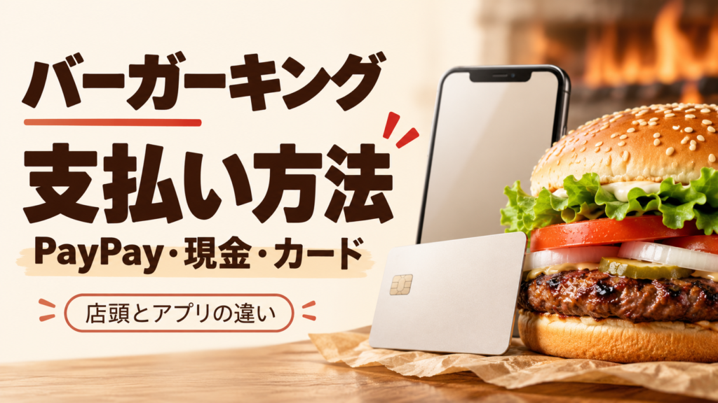 バーガーキングの支払い方法を店頭とモバイルオーダーで比較。PayPay・現金・電子マネーの違い、対応カード6ブランドと3Dセキュア2.0の条件、クーポンや会員コードの扱い、決済エラー時の確認手順を公式情報で整理します。