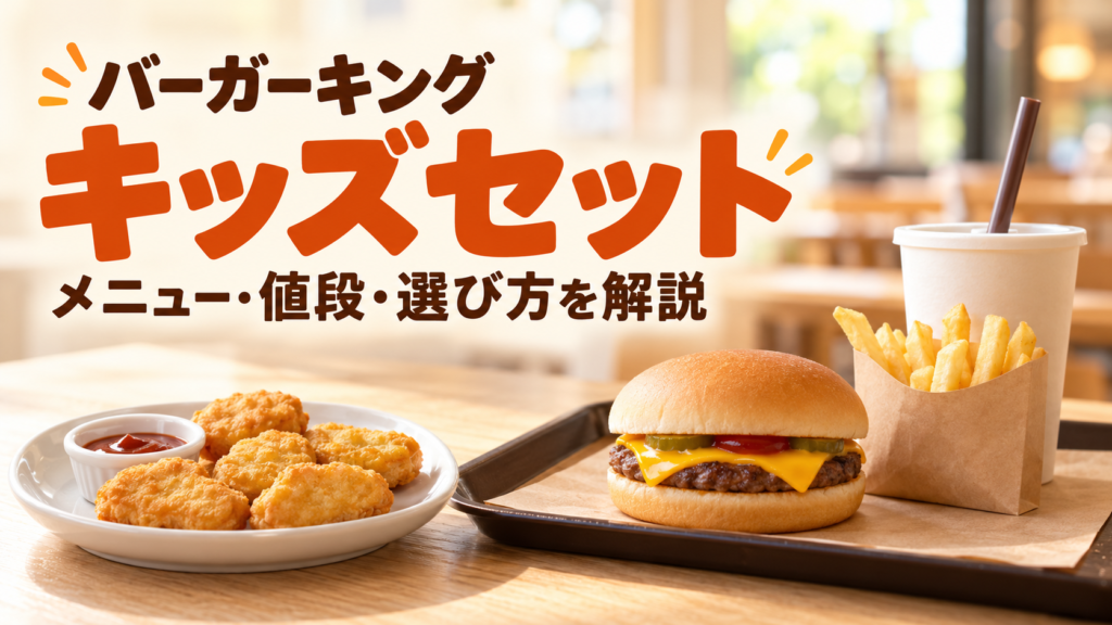 バーガーキングのキッズセット3種類の値段と内容を比較。ポテト・ドリンクのサイズ、おもちゃの有無、大人も購入できるか、具材抜きとカスタマイズの条件を公式情報で確認。家族の好みと食べたい量に合う選び方を紹介します。